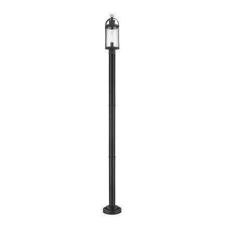 Z-LITE Roundhouse 1 Light Outdoor Post Mounted Fixture, Black And Clear Seedy 569PHM-567P-BK
